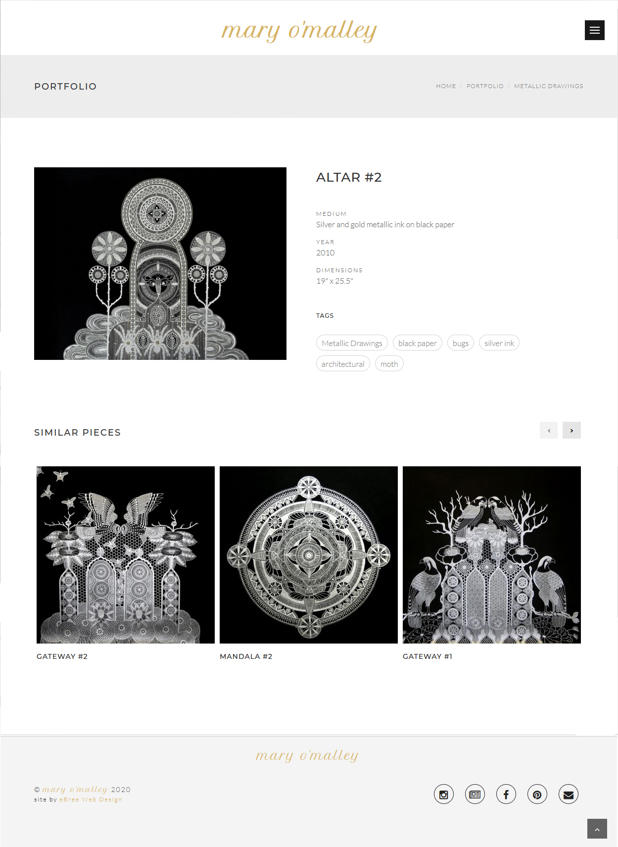 Artwork details with related pieces in carousel - maryomalleyart.com &copy; by eBree Web Design